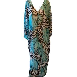 New Lane Bryant Black Turquoise Kimono Dress Plus 18/20 Beach Lagenlook Bohemian